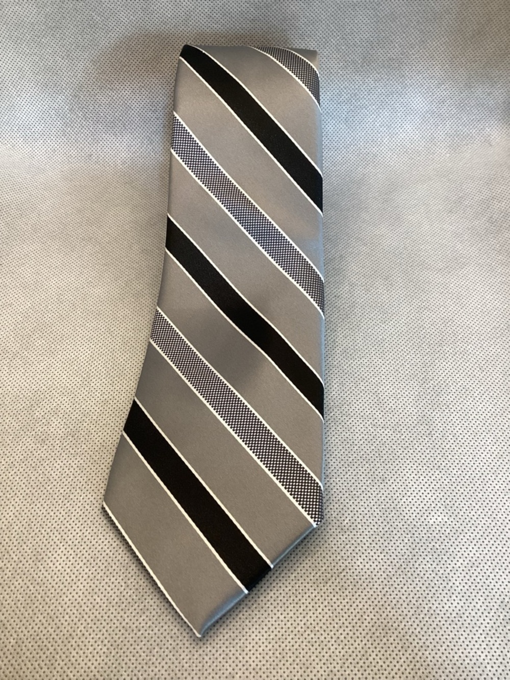 J Ferrar  Silver and Black Diagonal Stripe Tie